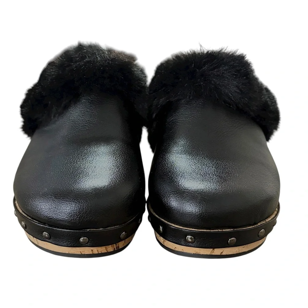 CORKYS Women's Just Fur Fun Black Wedge Slip On Fur Lined Studded Mules 10 New
